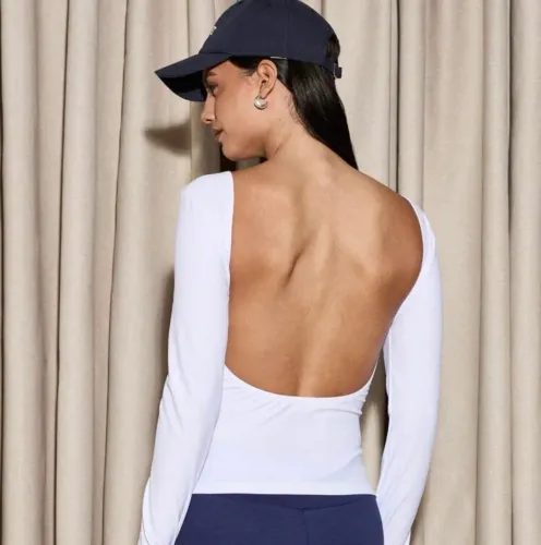Blusa Manga Longa Lycra M Decote Costas