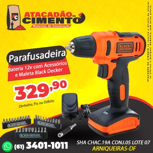 Parafusadeira a Bateria 12v com Acessórios e Maleta Black Decker