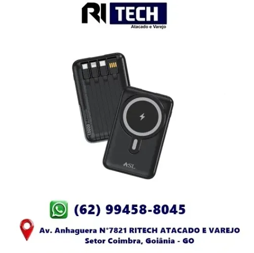 Bateria Portátil Powerbank 10.000mAH 22.5W Indução 4 em 1 Cabos Embutidos