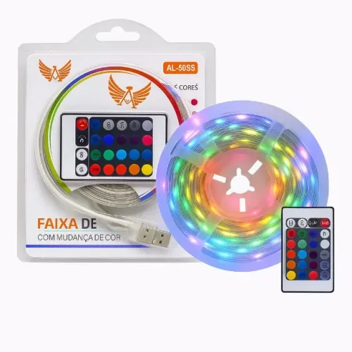 Fita Led Rgb AL-5053 Colorida 10m + Controle Led Decoração