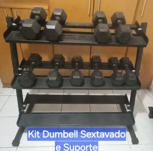 ACADEMIA NOVO - Kit Dumbbell Sextavado e Suporte