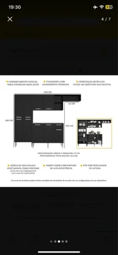Armário de Cozinha Completa de Canto Suspenso 405 cm Preto Nice Madesa 01