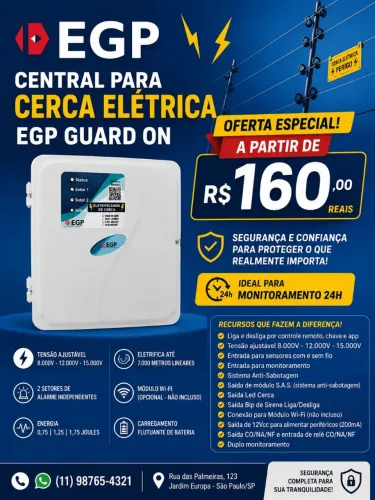 CENTRAL DE CERCA ELETRICA EGP 15000 PLUG IN COM WI-FI,