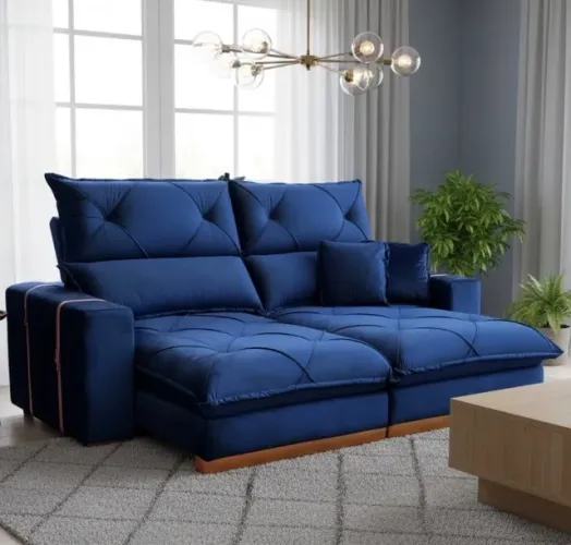 Sofá Retrátil e Reclinável Verona Lux 2,30 m Veludo Azul