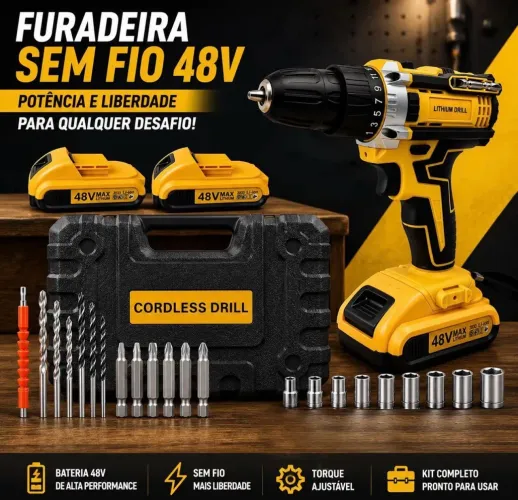 Parafusadeira/furadeira sem fio com acessórios 