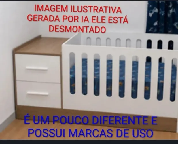 Berço + cama + cômoda com trocador + 2 colchões 