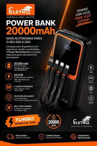 Power Bank 20.000mAh Portátil - Carregador Externo de Alta Capacidade