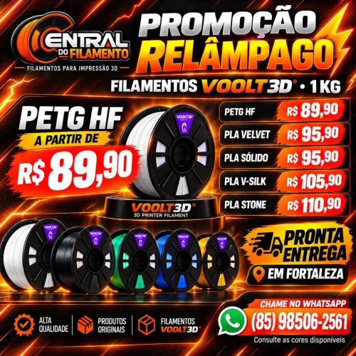 Filamento VOOLT3D para impressora 3D PLA e PETG 1kg - Várias Cores