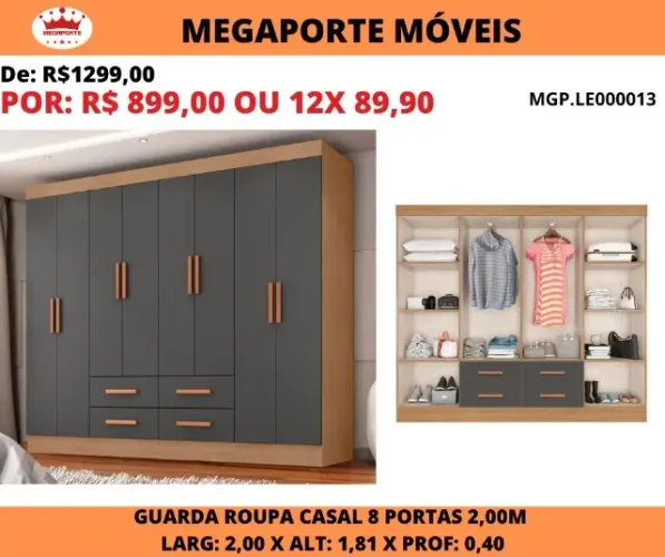 GUARDA ROUPA CASAL 8 PORTAS