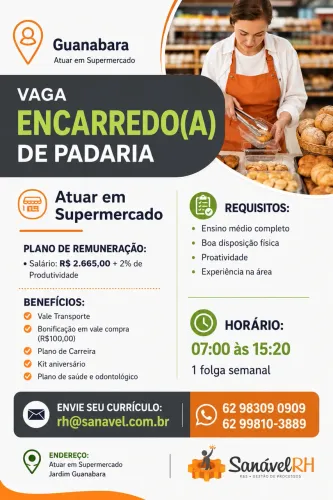 Oportunidade para Encarregado de Padaria