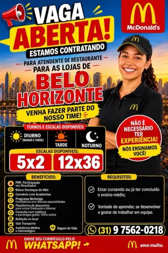Vaga atendente de restaurante -BH