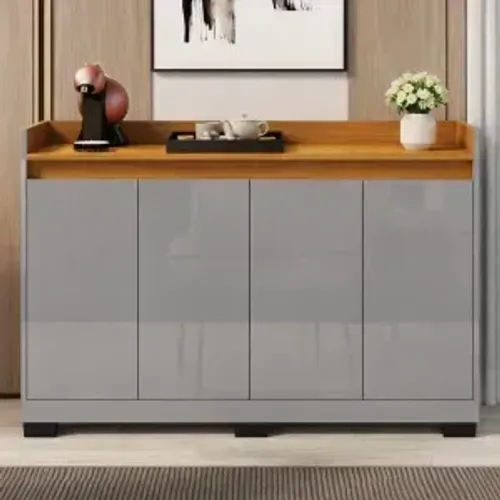 Buffet Real com 4 portas Na Cor Cinza/Mel - A Pronta Entrega