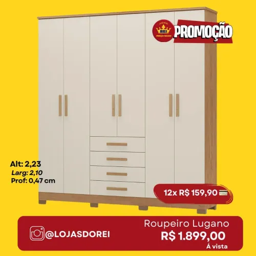 PROMOÇÃO URGENTE - Guarda-Roupa CASAL GIGANTE 6 Portas 4 Gavetas apenas 12x de R$159,90