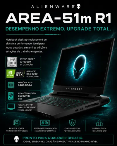 Alienware Area-51m R1 i9-9900K + RTX 2080 8GB + 64GB RAM  Notebook Gamer