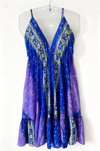 Vestido Feminino Curto Malibu | Decote em V, Alças Finas e Estampa Exclusiva