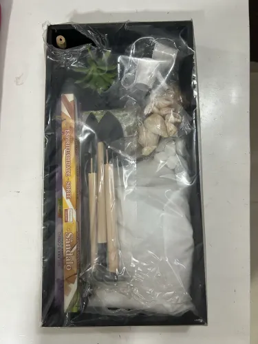 Kit Jardim Zen Decorativo - Bandeja Retangular com Areia, Pedras e Ferramentas - Novo