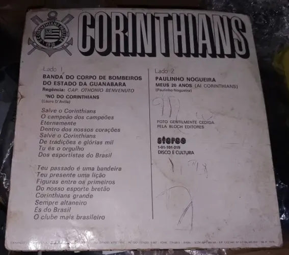 Disco de Vinil Corinthians LP Compacto Hino Do Corinthians Torcida Gaviões da Fiel Zn Sp