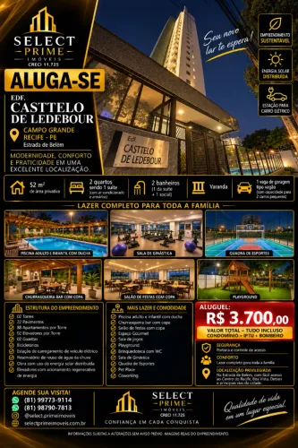 ALUGA-SE | EDF. CASTTELO DE LEDEBOUR - CAMPO GRANDE, RECIFE/PE