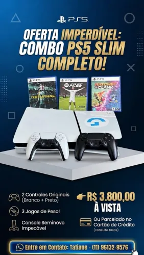 ? PS5 SLIM COMPLETO + 2 CONTROLES + 3 JOGOS ? R$ 3.800! ?