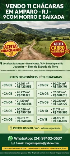 Vendo chacaras medindo 24 mil metros a 32 mil metros ,topografia morro e baixada