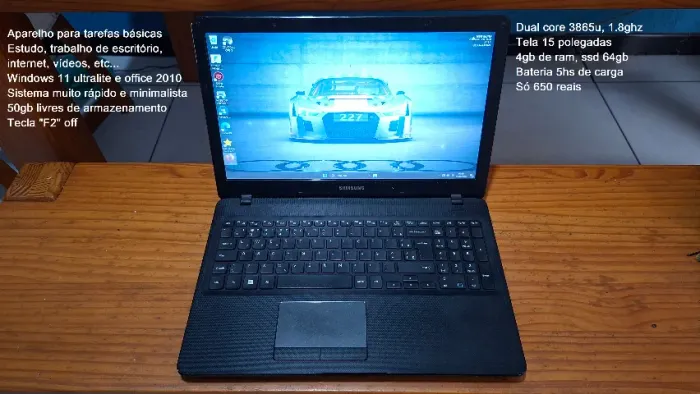 Notebook básico Samsung, Dual core, tela 15, 4gb ddr4 e ssd
