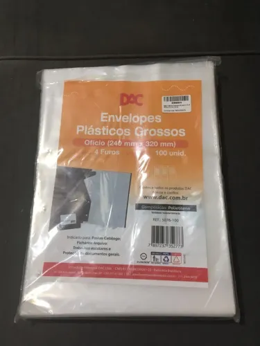 Saco Plástico Envelope Grosso 0,15mm com 4 furos A4 / Oficio 100 unidades - NOVO