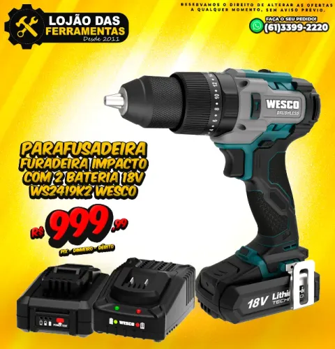 Parafusadeira Furadeira Impacto Com 2 Bateria 18V WS2419k2 Wesco