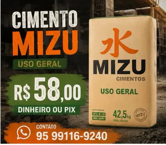 Cimento mizu 58,00 dinheiro ou pix