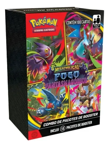 Combo de Booster Pokémon Megaevolução Fogo Fantasmagórico LACRADO - Cards Copag (PT-BR)