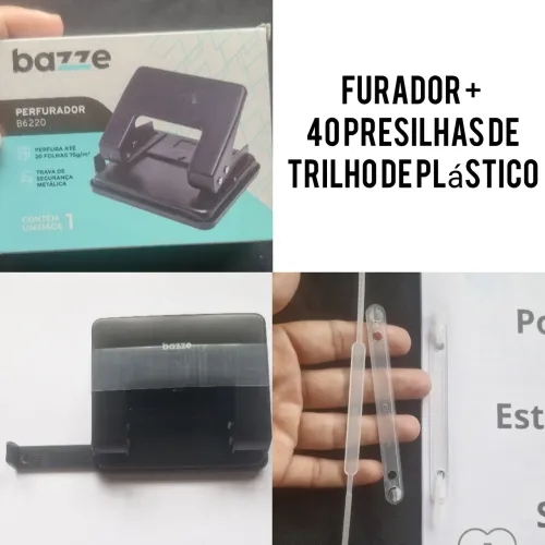 Vendo Furador de papel + 40 Presilhas de trilho de plástico (500 folhas)