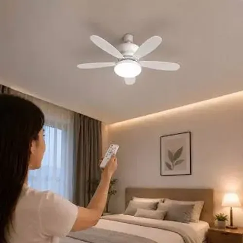 Ventilador de Teto E27 com LED Integrado 5 Pás Controle 3 Velocidades