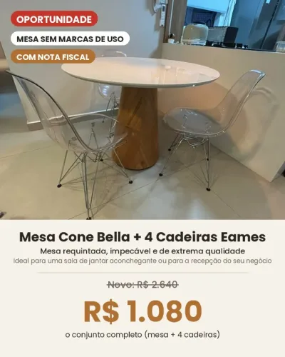 Oportunidade! Mesa de jantar luxo, redonda com 4 cadeiras 