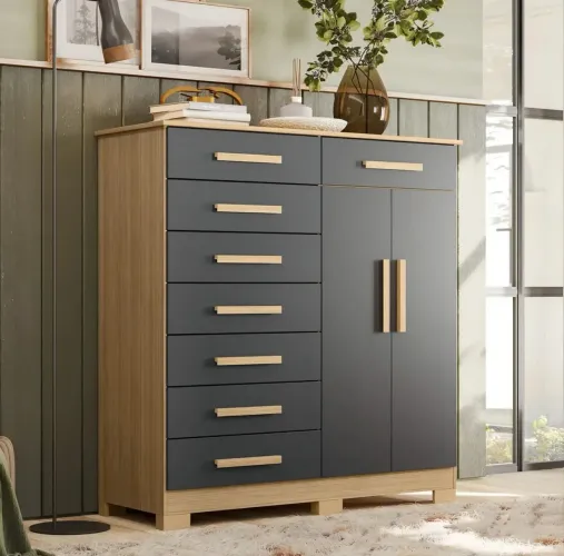 Cômoda 8 Gavetas 2 Portas Albatroz Verona com Cabideiro - Semi-nova