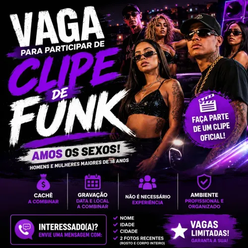 VAGA PARA PARTICIPAR DE CLIPE DE FUNK