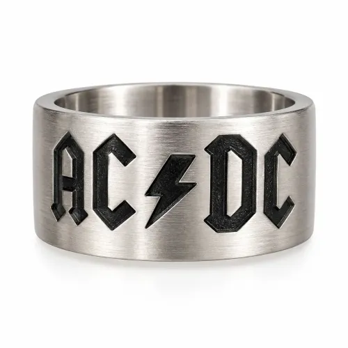 Anel Masculino AC/DC em Aço Inoxidável Prateado - Aro 24