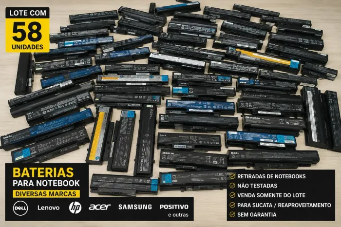 Lote 58 Baterias de Notebook para Sucata - Dell HP Lenovo Acer