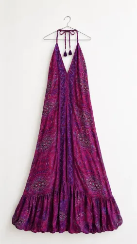 Vestido indiano longo estampado roxo