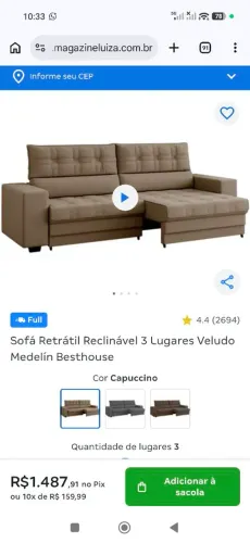Sofa 3 lugares reclinável e retrátil Medelin Besthouse novo sem uso qualidade 