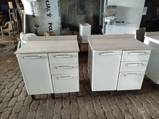 Armário balcão de aço para cozinha Bertolini 1 porta com gavetas