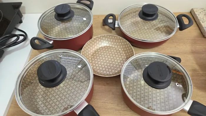 Jogo de Panelas Tramontina Completo c/ Cozinhador a Vapor (Estilo Granito/Cerâmico)