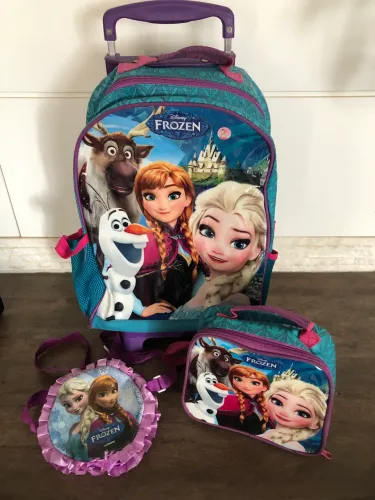 Kit mochila, lancheira e bolsa Frozen Disney