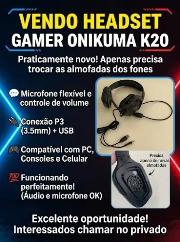 Fone Headset Gamer Onikuma K20 - Preto