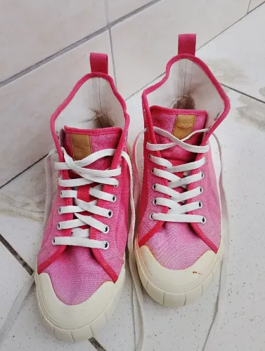Tênis Arezzo Cano Alto Rosa/Vermelho Lona - Tamanho 38