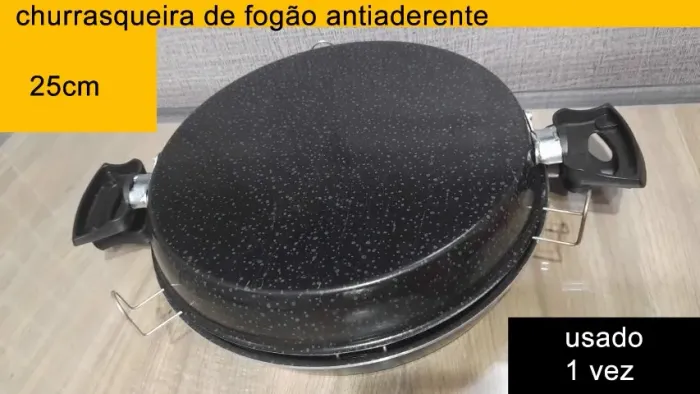 churrasqueira de fogão antiaderente 25cm (um dos lados da alça, não está alinhado)