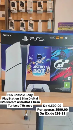 PS5 Console Sony PlayStation 5 Slim Digital 825GB com AstroBot + Gran Turismo 7 Branco
