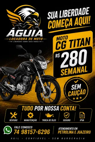 Locação de motos 280 semanal/sem caução