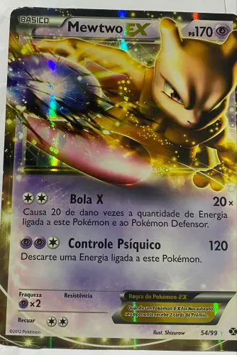 Carta Pokémon grande do Mewtwo EX 2012. Estado: usado