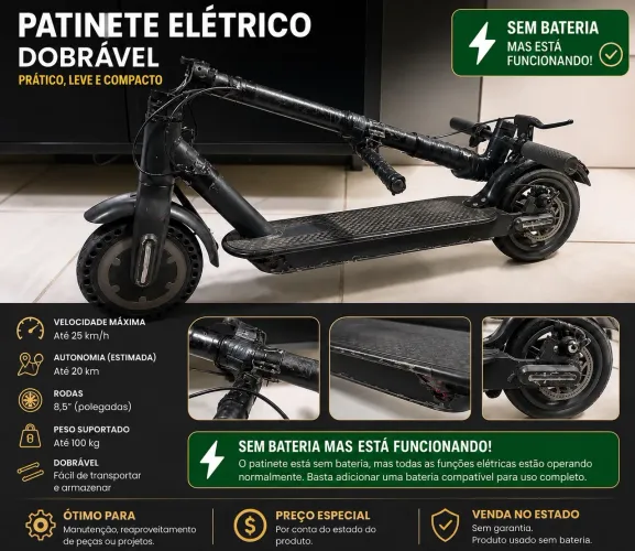 Patinete Elétrico Dobrável - Funcionando (Sem Bateria / Para Projetos e Peças)