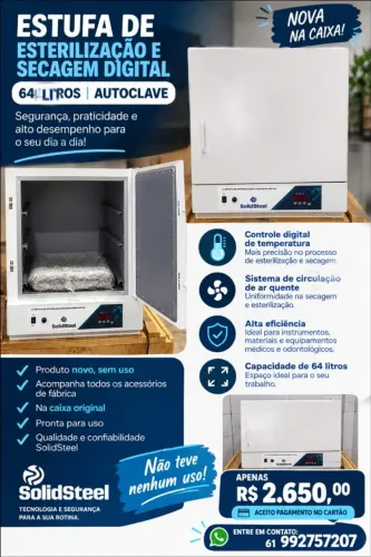 ? VENDO AUTOCLAVE ESTUFA DE ESTERILIZAÇÃO E SECAGEM DIGITAL - 64 LITROS!