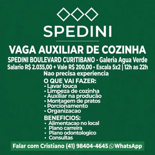 Vaga auxiliar de cozinha